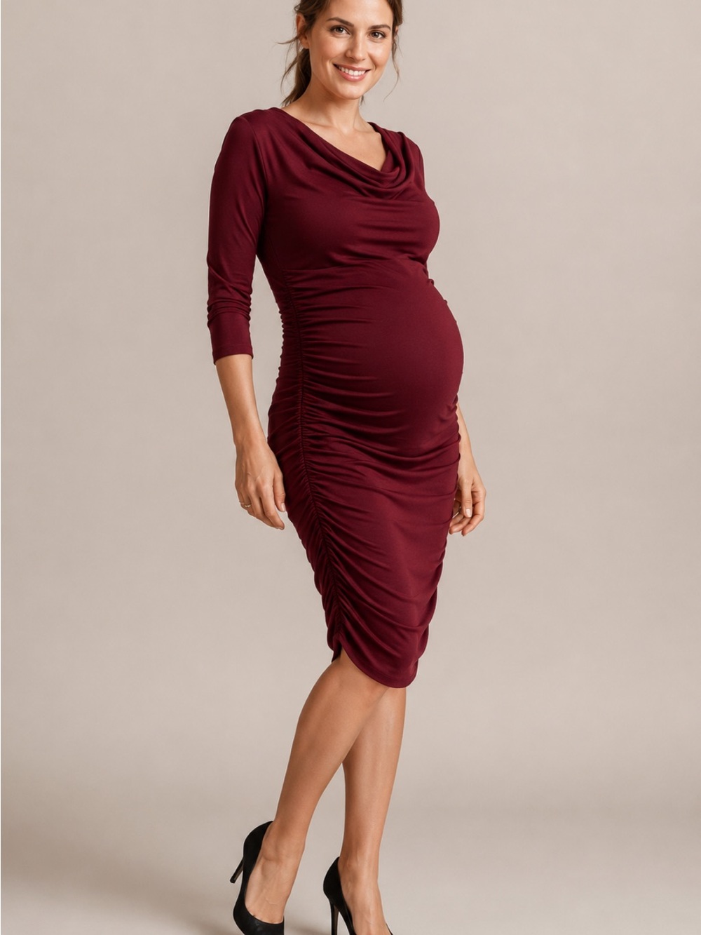 Isabella Oliver Wine Ruched Maternity Nursing Dress US 8 M